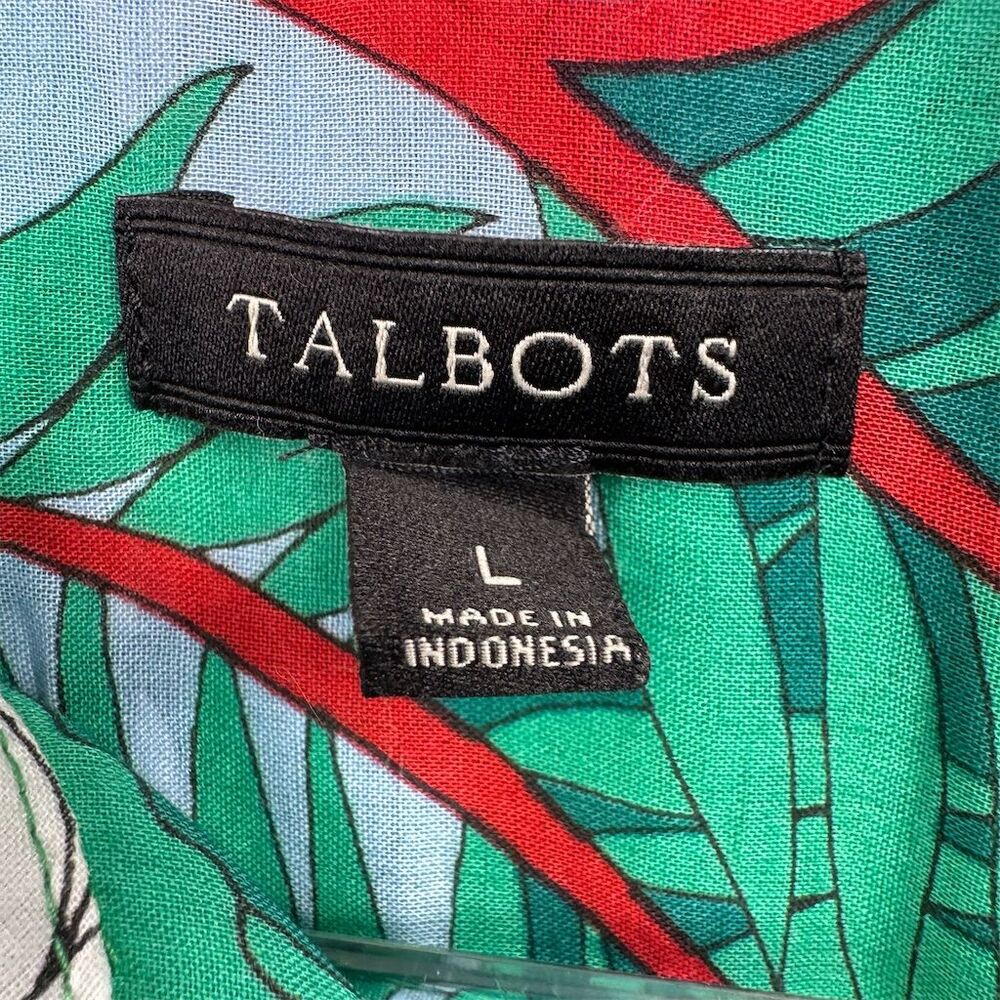 Talbots Women's Cotton Jungle Print Blouse Green Long Sleeve Size Large - Picture 5 of 10